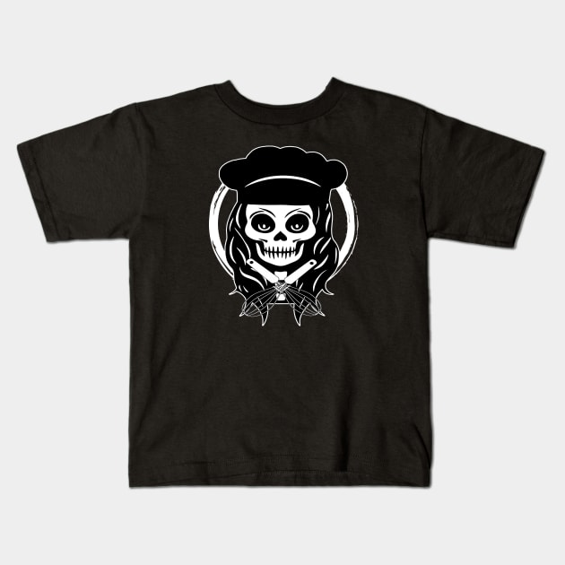 Female Cook Skull and Whisk White Logo Kids T-Shirt by Nuletto